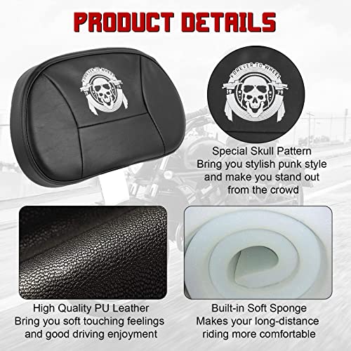 INNOGLOW Motorcycle Backrest - Adjustable Detachable Driver Rider Backrest Chrome Back Rest Pad Fit for Harley Davidson Touring Street Glide Electra Glide Road Glide Road King CVO 2009-2020 - color: Style-2/Chrome Arm(with skull printed)