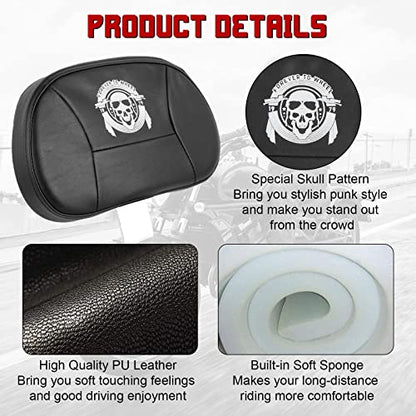 INNOGLOW Motorcycle Backrest - Adjustable Detachable Driver Rider Backrest Chrome Back Rest Pad Fit for Harley Davidson Touring Street Glide Electra Glide Road Glide Road King CVO 2009-2020 - color: Style-2/Chrome Arm(with skull printed)