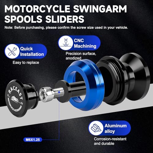 M6 Swing Arm Spool Sliders Universal CNC 6MM Rear Swingarm Sliders Stand Compatible With R7 YZF R1 R3 R6 R6S YZF600R FZ1 FZ6 FZ6R FZ8 FJ09 FZ09 FZ10 MT09 MT10 (Blue - M6) - color: Blue - M6