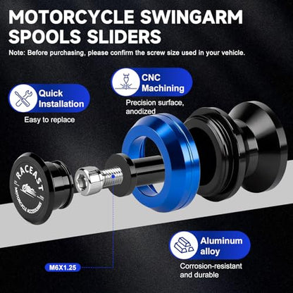 M6 Swing Arm Spool Sliders Universal CNC 6MM Rear Swingarm Sliders Stand Compatible With R7 YZF R1 R3 R6 R6S YZF600R FZ1 FZ6 FZ6R FZ8 FJ09 FZ09 FZ10 MT09 MT10 (Blue - M6) - color: Blue - M6