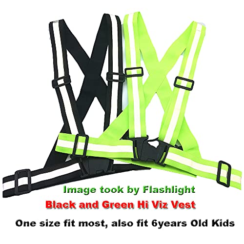 Generic Leeshow 2 Pieces Hi Viz Strap Vest,One Size Fit All Elastic High Visible Reflective Safety Gear for Walking the Dog, Night Runs, Jogging, Biking, Racing Motorists, Hunting (Black&fluorescent)