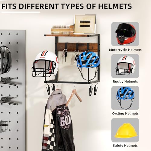 Urban Deco Motorcycle Helmet Holder Wall Mount, Helmet Rack with 2 Hat Stands, Helmet Stand for Display Wall Mount, Motorcycle Accessories Gear Storage for Men, Small - size: 16.7*12*16.1 inches