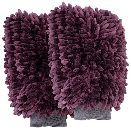 VIKING Car Wash Mitt, Microfiber for Car Cleaning, Premium Chenille, Purple, 10 inch x 8 inch, 2 Pack - color: Purple