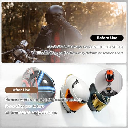 Motorcycle Helmet Holder Wall Mount - Heavy Duty Helmet Hanger Rack with 2 Key Hooks, Solid Wood & Strong Steel Design for Bike, Football, Skiing Sports Gear, Jackets & Hats (3) - color: Red*3