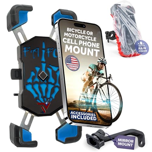 Terminal Velocity Sport - Motorcycle Phone Mount - Bike Cell Phone Holder - Bike Phone Mount, for iPhone & Android - Fits Harley Davidson, eBike, ATV, Bicycle - Incl. Mirror & Rain-Cover. (Blue) - color: Blue