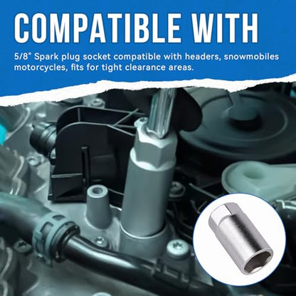 5/8" Spark Plug Socket Compatible with Headers, Snowmobiles, motoRcycles, Fits For Tight Clearance Areas (1-1/2" Long, 3/4" Hex on the Outside)