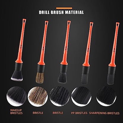 SPTA 8Pcs Wheel & Tire Brush Car Detailing kit, Easy Reach Wheel and Rim Brush, 5pcs Detailing Brushes, Short Handle Cleaning Brush, 1pc Microfiber Cleaning Cloth, Great to Clean Dirty Tires