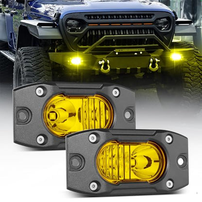 Yellow LED Pods Flush Mount Spot Flood Light 2PCS 4 Inch Bumper Driving Fog Lights Reverse Backup Work Lights Flush Off Road Light Bar for Truck Pickup UTV ATV Boat 4x4 - color: Yellow Flush