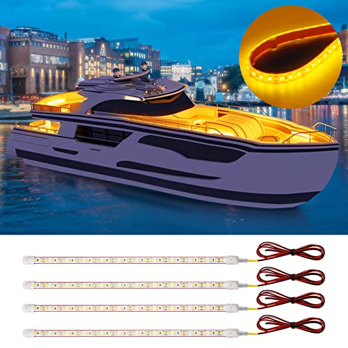 DUOFU365 Amber Led Strip Light,12V Car Led Lights Interior IP68 Waterproof Cuttable for Car Motorcycles Boat Golf Cart Truck Cargo Home Decoration with Strong Nano Tape 12inch(Pack of 4) - color: Yellow, size: 12 inch