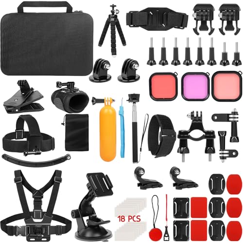Action Camera Accessories Kit, 60 in 1 Action Camera Mount Set Compatible with Gopro Hero 13 12 11 10 9 8 7 6 5/Session 5/Hero 4/3+/3/2/1, Akaso, Insta360, DJI Osmo Recording - color: Action Camera Accessories Kit