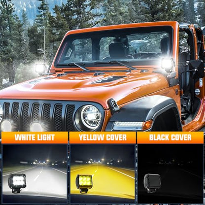 Nilight LED Light Pod with Yellow Black Covers 2PCS 18W 1260LM Flood Off Road Lights Super Bright Driving Fog Boat Lighting Pods for Trucks Pickup Golf Cart SUV ATV UTV 4x4 Van Camper - color: 2Pcs 18w Led Light w/cover