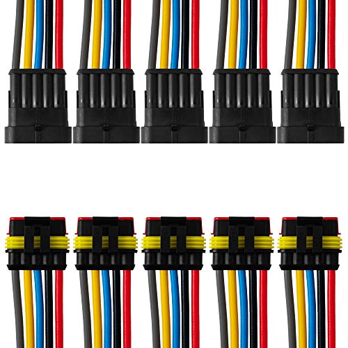 5 Pin Way 16 AWG Car Waterproof Electrical Connector Plug with Wire AWG Marine Pack of 5 - size: 5 Pin