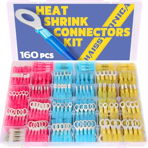 haisstronica 160PCS Heat Shrink Wire Connectors-Marine Grade Heat Shrink Butt Connectors-Electrical Connectors Kit of Tinned Red Copper,AWG 26-10 Crimp Insulated Ring Fork Butt Splice(4Colors/31Sizes) - style: 160PCS AWG 26-10