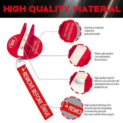 DEDC Universal Pinch Weld Jack Pad 2 Pcs Red, Magnetic Aluminum Jacking Puck Frame Rail Protecotr with 2 Reminder Streamers Compatible, Garage Accessories for Mechanics - size: Red 2 Pcs with 2 Reminder Streamers