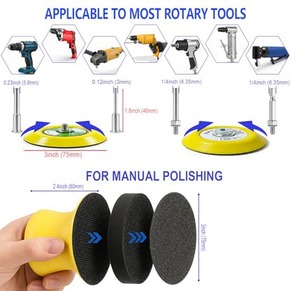 137Pcs 3 Inch Sanding Disc Polishing Kit, Headlight Restoration Kit, 60-10000 Grit Wet Dry Hook & Loop Sandpapers, Wool Sponge Polishing Pads for Drill Rotary Tools Car Wood Metal Resin Glass - size: 3 Inch