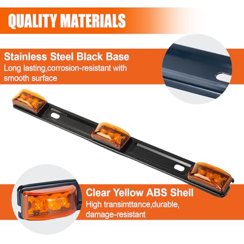 Car Trailer Tail Light Bar, 3-Light 9 LED Gap Identification Marker Light Strip with Stainless Steel Bracket, Identification Marker Light with Black Base for Truck Trailer Boat (Yellow) - color: Yellow