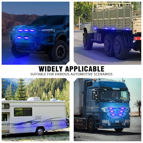 WINECO 8PCS LED Strobe Lights 12V Sync Feature Blue 12LED Emergency Hazard Warning Lights with Strobe Controller for Trucks Vehicles ATV RV Cars Van - color: Blue