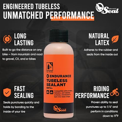 Orange Seal - Endurance Formula Tubeless Bike Tire Sealant | Long Lasting, Fast Sealing | for MTB, Road, CX and Gravel Bicycle Tires - style: 4oz Refill