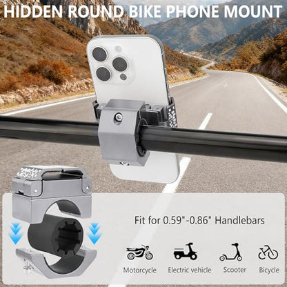 Bike Handlebar Mounts for 4.5-7.2 Phones (Silver) | 360 Degrees Rotate Aluminum Alloy Frame Half-Enclosure Design - color: Silver