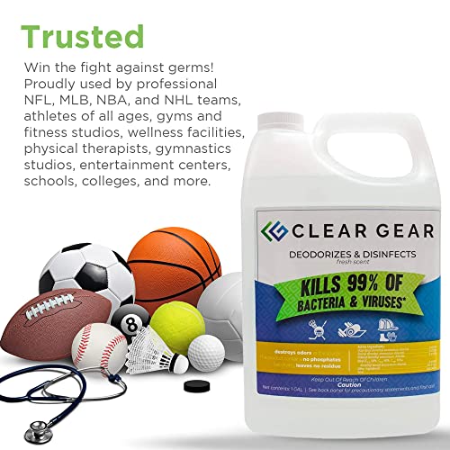 Clear Gear Gym Disinfectant Mat Cleaner, and Gym Equipment Deodorizer for Sports Equipment and Fitness Centers - EPA-Registered, Hospital Grade Disinfectant, Made in USA - (4) 1 Gallon Bottles - size: 128 Fl Oz (Pack of 4)
