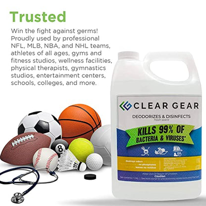 Clear Gear Gym Disinfectant Mat Cleaner, and Gym Equipment Deodorizer for Sports Equipment and Fitness Centers - EPA-Registered, Hospital Grade Disinfectant, Made in USA - (4) 1 Gallon Bottles - size: 128 Fl Oz (Pack of 4)