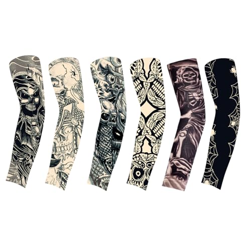 Tattoo Sleeves for Men Women Sun Protection UV Compression Arm Sleeves Breathable Skin Cover for Outdoor Sports - color: 002-6pc