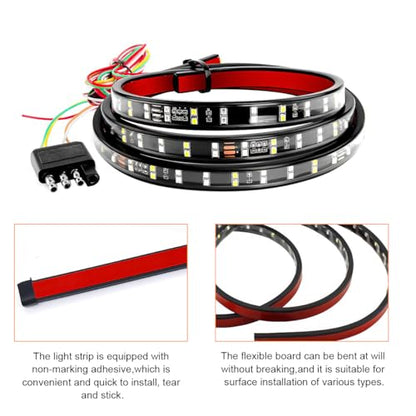 Truck Tailgate Light Strip Bar, 60 Inch 180 LED Double Row Strip for Running Brake Turn Signal Reverse Light, Flexible Full Function Lorry Lamp Strip, Universal Fit - size: 180Beads