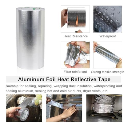 BOMEI PACK Adhesive Aluminum Foil Heat Shield Tape 9inch x 66ft Barrier Fiberglass Thermal Insulation Reflective Material High Temp Protectionn,1 Pack - size: 9inch x 66ft