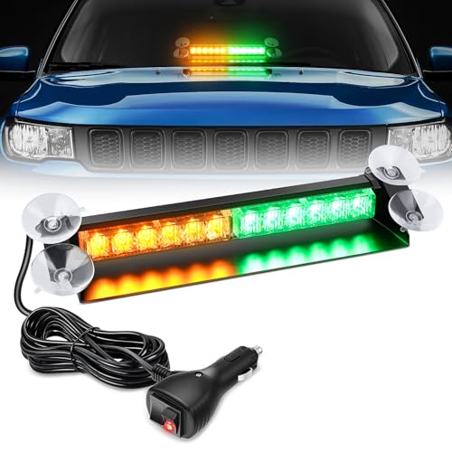 Nilight 12LED Traffic Advisor Strobe Light Bar Amber Green Emergency Warning Hazard Safety Dash Front/Rear Windshield Flashing Lights for Cars Trucks Police Firefighter Plow Construction Vehicles - color: Amber Green, size: 12LED