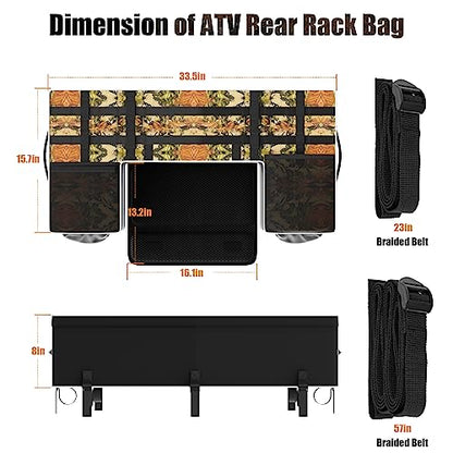 SUNPIE ATV Soft Cargo Bags with Seats Cushion Pad with Upgrade Zipper, Fourwheel Rear Rack Cargo Bag Compatible with Sportsman 450 500 570 Scrambler TRX FourTrax Outlander 570 Suzuki - color: Camo
