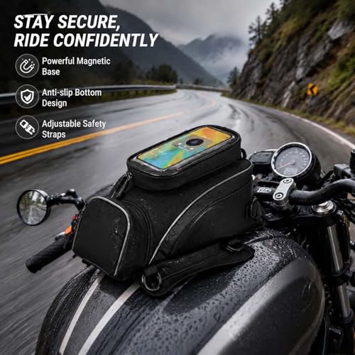 Motorcycle Tank Bag for GAS GAS EC 250 2015–2026, Magnetic & Strap Mount, Waterproof Black Fuel Pouch, Clear Touch Screen Phone Pocket, Anti-Slip Base Motorbike Luggage