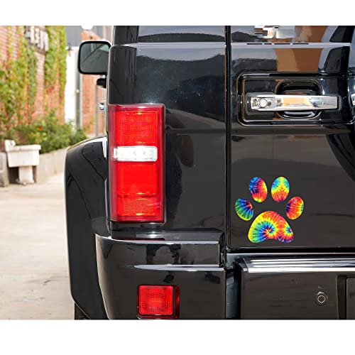 2 Pack 5.1" Rainbow Tie Dye Cat Dog Pawprint, Reflective Vinyl Car Decals Stickers Van Trucks Women Men Motorcycle Laptop Decals Skateboard Bike Bumper Window - color: Paw-2
