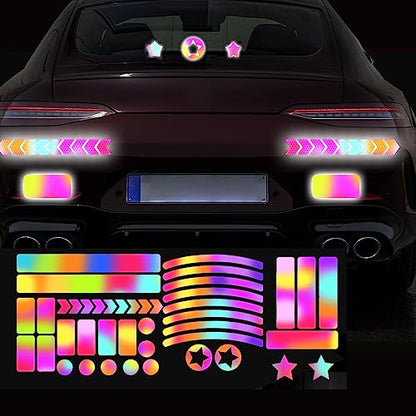 Bicycle Stickers Rainbow Car Decals Reflective Rim Tape for Bikes Pink Rims for Cars,Bike,Skateboard, Motorcycle Nighty Safety Warning Sticker (42 Pcs for Car Body) - style: 42 Pcs for Car Body