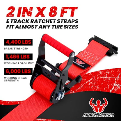 2 Pack E-Track Ratchet Straps, 2" x 8' Heavy Duty Cargo Tie-Downs, 4400LBS Break Strength, Standard E Track Fitting Tie Down, Ultimate Heavy Duty E Track Cargo Strap System for Trailer, Truck - color: Red, size: E Track Straps ONLY