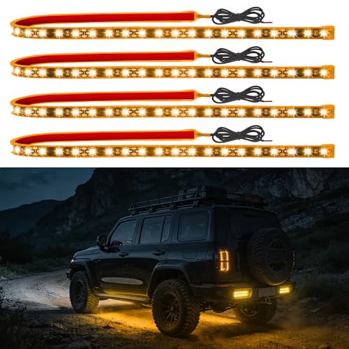 4 Pcs 24inch Led Light Strip IP68 Waterproof Flexible Led Lights 12V for Car Interior Exterior Motorcycle Boat Golf Cart Decoration -Yellow - color: yellow, size: 24inch