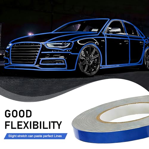 Car Reflective Strip Sticker, 0.39" x 197" Waterproof Car Body Reflective Tape, DIY Night Visibility Warning Rim Strip Decal, Universal for Most Cars, Motorcycles, Bikes (Blue) - color: Blue