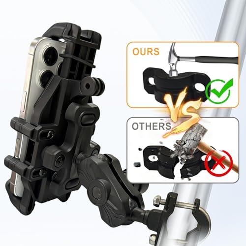 Chikia Anti-Vibration Motorcycle Phone Mount Holder with Sunshade, Adjustable Size Handlebar for ATV Bike Bicycle Scooter Waterproof All Weather Fit 4.7-6.9" Smartphone