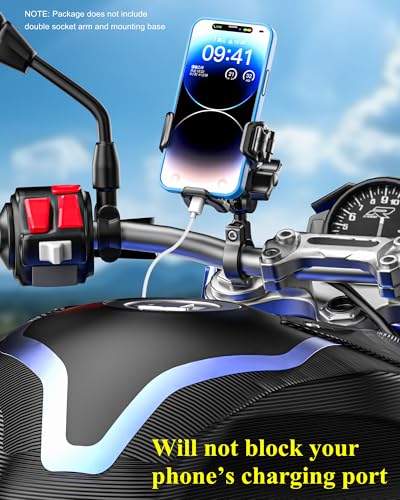 BRCOVAN 1'' Ball Phone Mount Holder with Vibration Dampener, 1s Locking | for RAM Mounts B Size Double Socket Arm, Adjustable fit 5.4-7.2'' Phone, for Motorcycle ATV UTV Car Bike Boat Truck Scooter