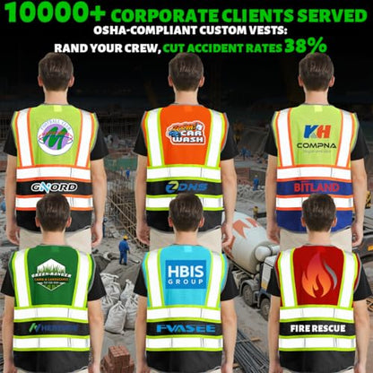 BeautyWill Personalized Team Vest: Class 2 Hi-Vis Safety Vest for Men | Custom Logo & 5 Reflective Pockets - color: 003-blueblack-mesh-1pcs, size: 3X-Large