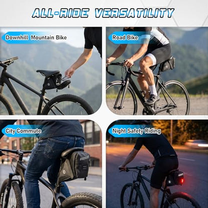 BUCKLOS Bike Saddle Bag, 0.8L Water Resistant Under Seat Bag, 3D Shell 600D Polyester Cycling Wedge Pack with Reflective Strips & Taillight Hanger for Mountain & Road Bikes, Black