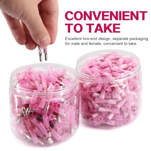300PCS Heat Shrink Bullet Connectors AWG 22-16 Red Waterproof Quick Disconnect Electrical Insulated Male&Female Wire Terminals Kit for Marine Automotive Wire Crimp Connectors - size: AWG 22-16