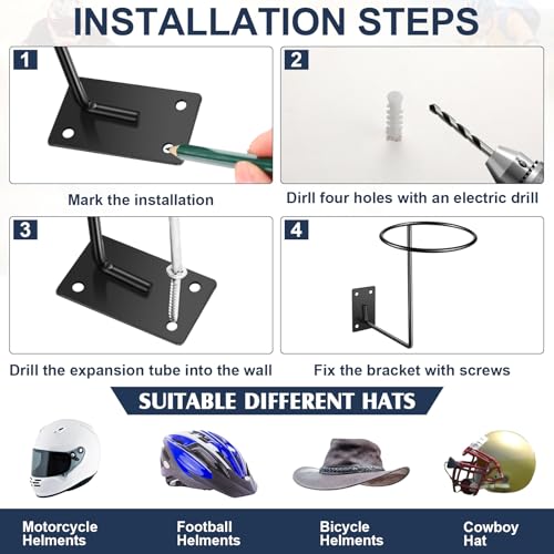 Potchen 12 Pack Helmet Hanger Wall Mount Motorcycle Helmet Rack Metal Ball Holder for Basketball Volleyball Football Multifunctional Display Hook Stand for Cap Hat Wig Riding Jacket Coat