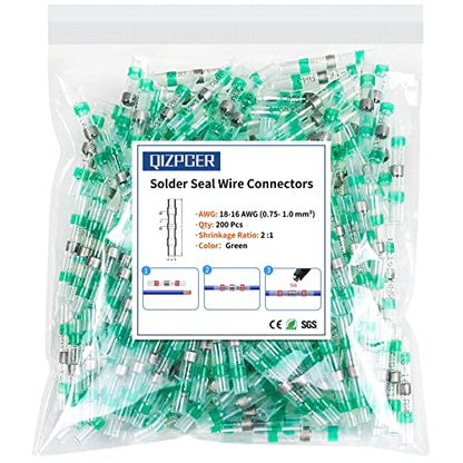 200Pcs Waterproof Solder Seal Wire Connectors, 18-16 Gauge Green Heat Shrink Butt Connectors for Electrical Marine, Automotive and Wiring Terminal Splices - style: 18-16 AWG