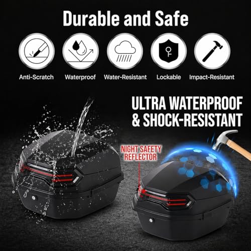 Japard Motorcycle Top Case 42L Daily Rear Tail Box Trunk, Lockable Storage Carrier, Waterproof Universal Mounting for Helmet Luggage - color: Mat Black