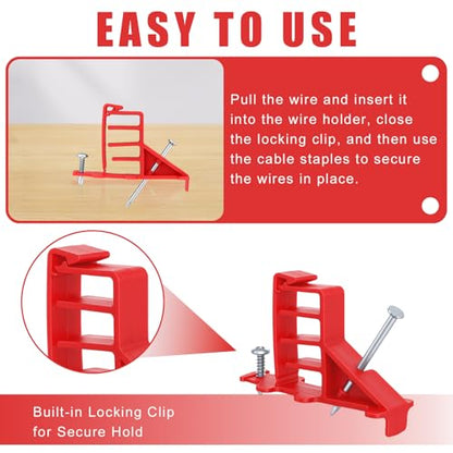 200 Pcs Multi-Cable Staple, Cable Stackers Electrical Wire Stackers, Secures Cable Staples Clips with Steel Nails Suitable Most Cables (Red) - color: Red-With Locking Clip
