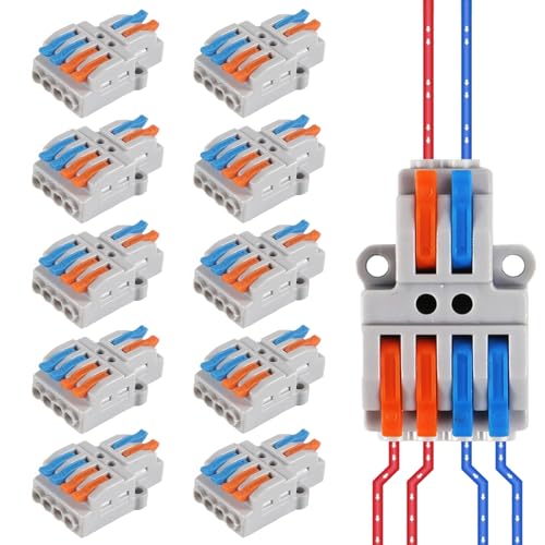 DIANN 10pcs Lever Wire Connectors 2 in 4 Out Quick Wiring Cable Connector 28-12 AWG Push-in Conductor Terminal Block - style: 2 in 4 out