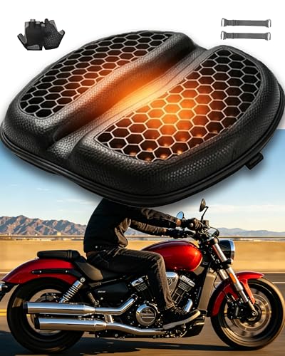Motorcycle Seat Cushion, HexCushion 3D Honeycomb Tailbone Cutout Pressure Relief Cooling Seat Pad Protect Sensitive Areas, Universal Shock Absorbing Non‑Slip for Long Distance Rides (Black) - color: Black