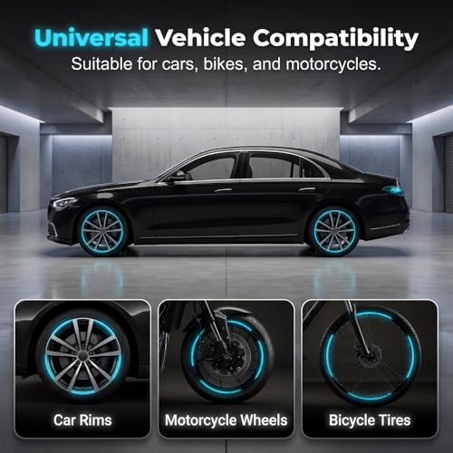 Reflective Car Wheel Rim Stickers, 20 Pcs Night Safety Warning Tape for Cars Motorcycles Bicycles, Waterproof Anti-Scratch PVC Rim Decals, High Visibility for Wheel Side (Red) - color: Red