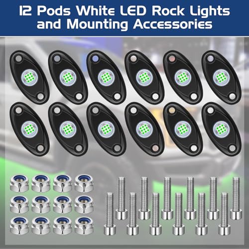 Macarrie 12 Pods Rock LED Lights Waterproof Neon Underglow Trail Rig Lamp Lighting for Car SUV Pickup Truck Motorcycle Boat ATV Utv RZR Rv Offroad Trailer Fender Under Body Golf(Green) - color: Green
