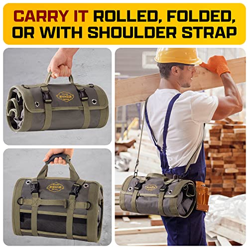 The Ryker Official PRO Tool BAG Organizer Heavy Duty Foldable Storage Bag with Detachable Pouches, Wrench Holder, Rugged Canvas for Mechanics, Electricians, Motorcycle Use, Practical Gift for Dads - style: Gray PRO